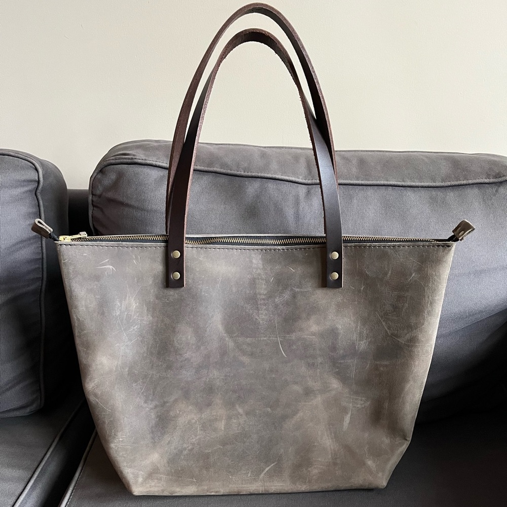 Portland Leather Goods - discontinued Large Grey Zipper Tote NWOT
